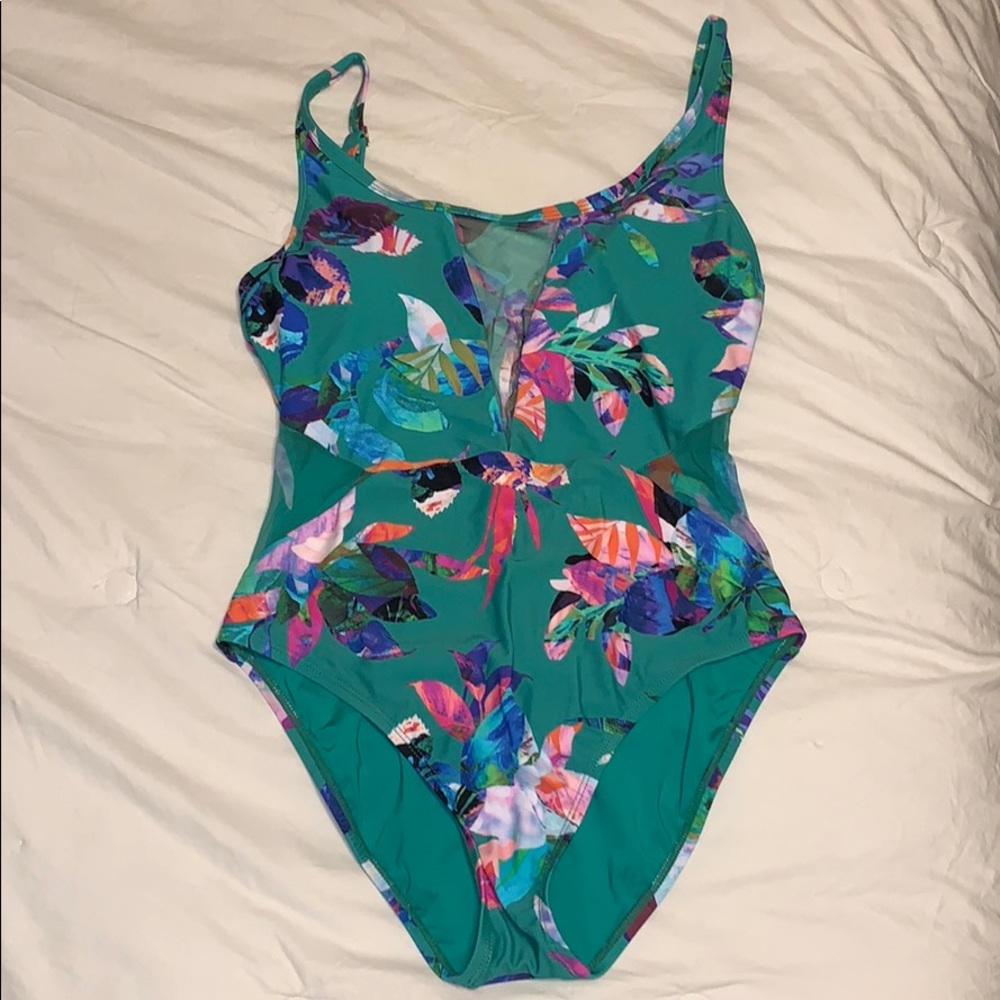 Tropical one piece bathing suit